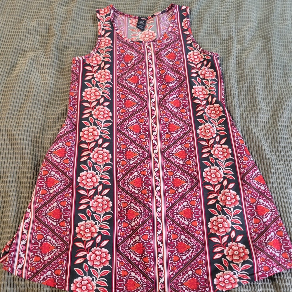 Lildy Women Tunic S-M Red Floral Sleeveless Boho Casual Summer Top